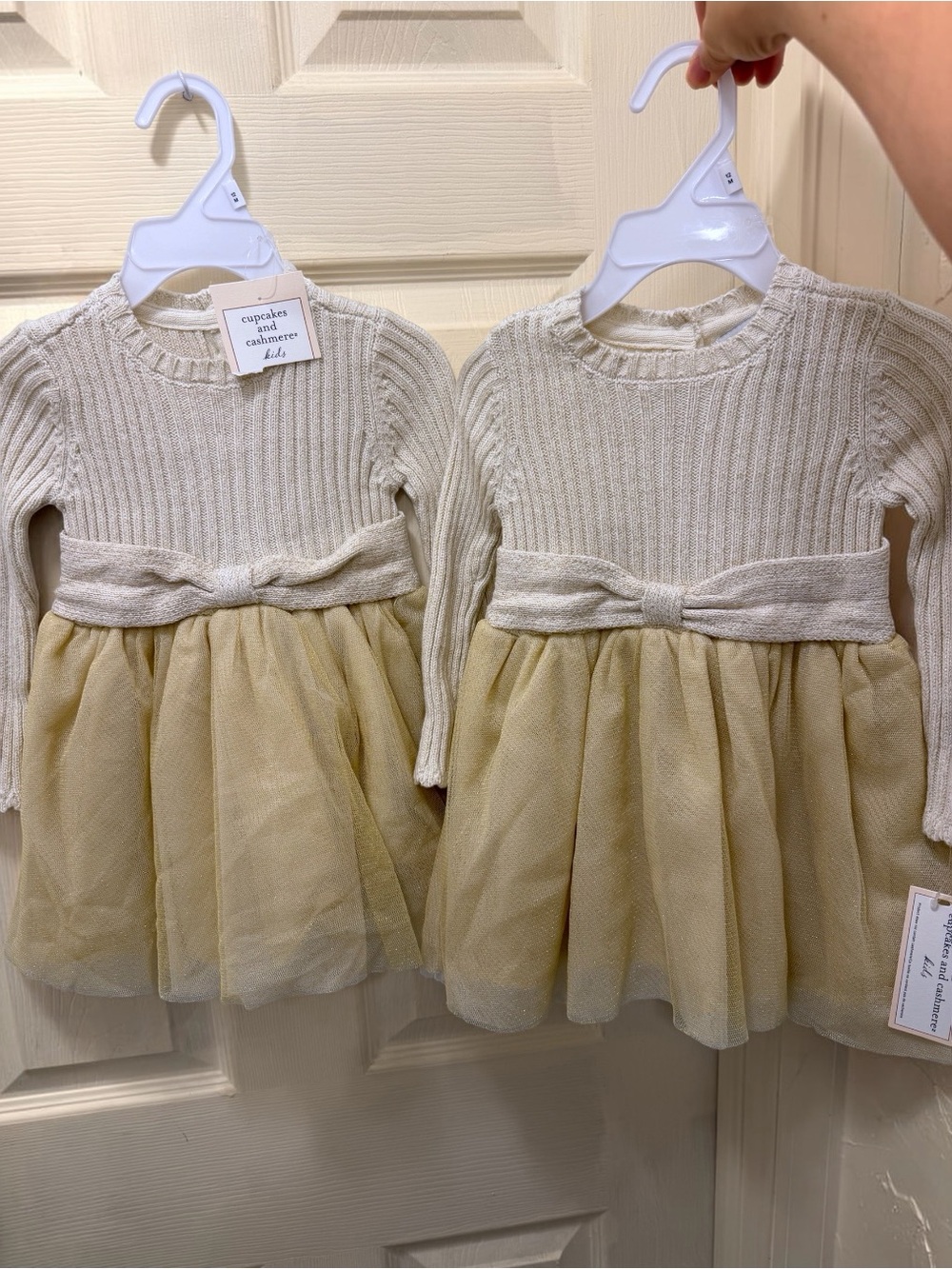cupcakes & cashmere Cream Knit Top with Gold Tulle Skirt Girls' Dresses